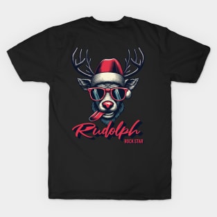 Christmas print design of Rudolph rock star T-Shirt